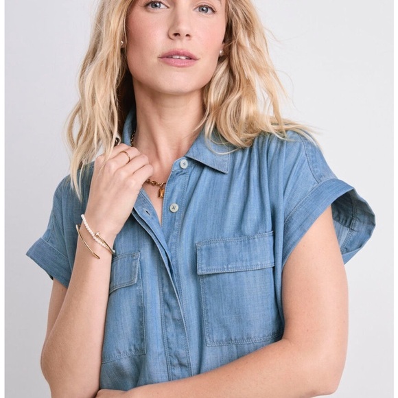 Vineyard Vines Dress Margo Chambray Shirtdress Denim Blue Short Sleeve Sz XS - Picture 14 of 14